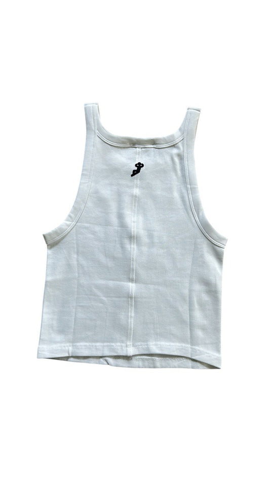 Ladies Relax Mandarin Script Tank | White