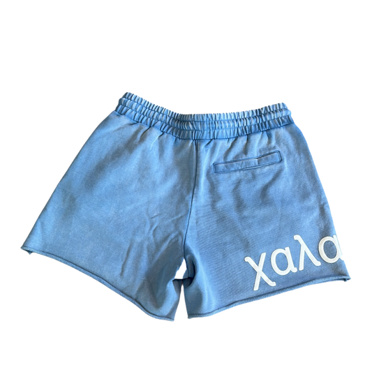 Relax Greek Script Sweat Shorts | Blue